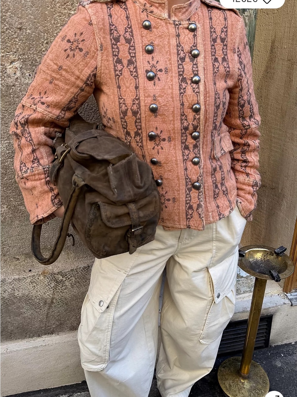Free People Lotty Dusty Peach Patterned Military-Style Jacket